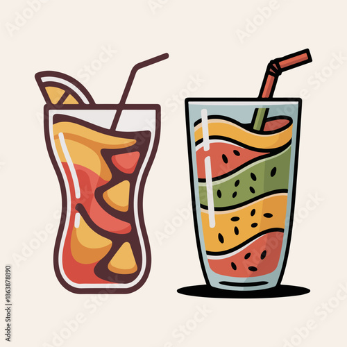 colorful mixed fruit smoothie vector illustration with layered fruit juices in glasses isolated