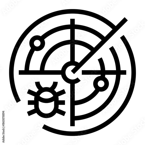 Line icon of radar scanning for computer bug