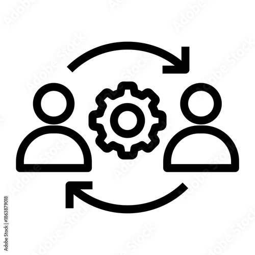 Line icon of people working in sync with gear