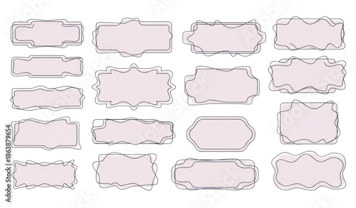 Flat rectangular wavy edge shapes vector illustration set for labels tags and coupons isolated on white background