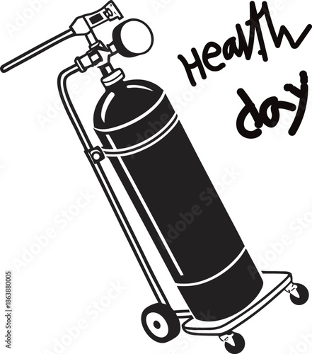World Health Day Medical Oxygen Cylinder Line Art Black and White Illustration