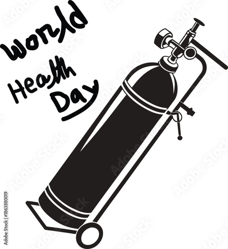 World Health Day Medical Oxygen Cylinder Black and White Illustration