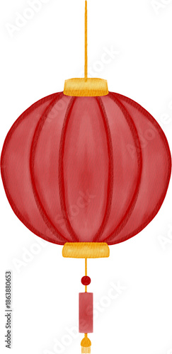 Watercolor Illustration of a Red Chinese Lantern
