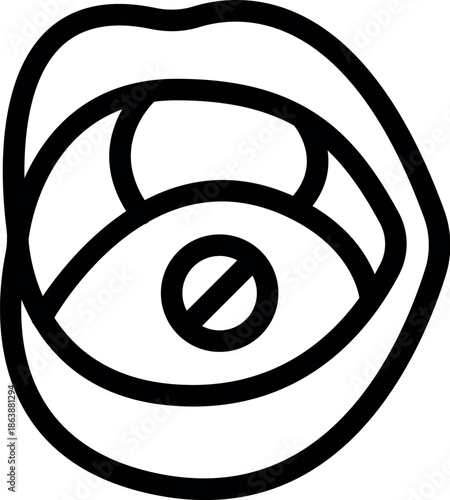 Simple black and white line art icon of open mouth taking a pill, representing medication, healthcare, and treatment