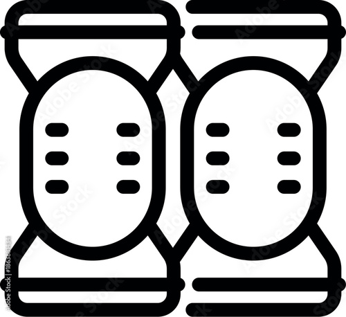 Simple black and white line drawing of a pair of knee pads, essential safety equipment for various sports and activities