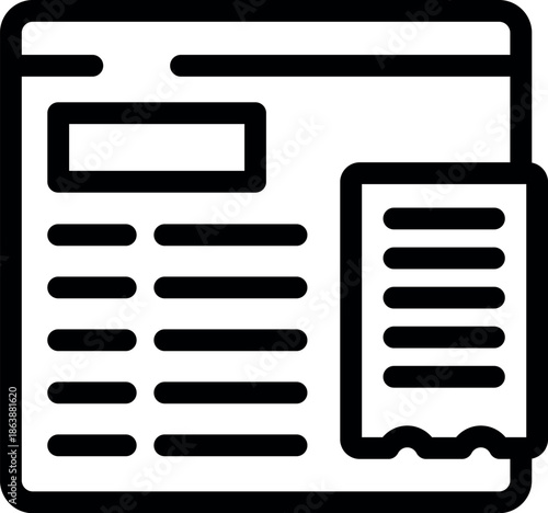 Online news webpage with attached receipt representing digital payment for online newspaper subscription