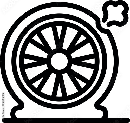 Punctured car wheel is deflating and emitting smoke, requiring urgent repair or replacement
