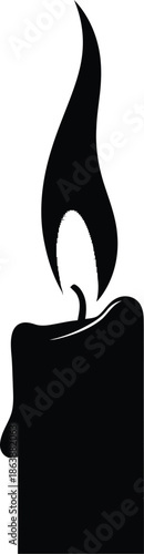 Minimalist black candle silhouette burns brightly with a stylized flame