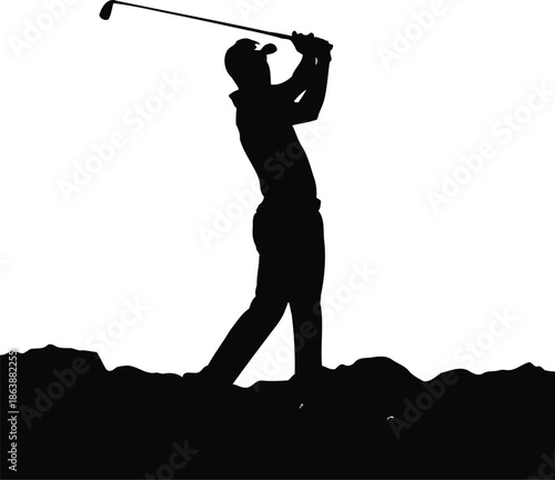 golf player silhouette swinging golf club on ground