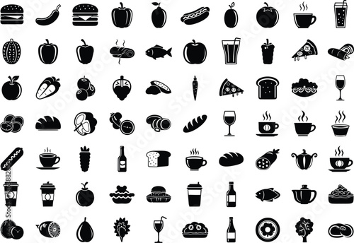 Collection of assorted food and beverage icons