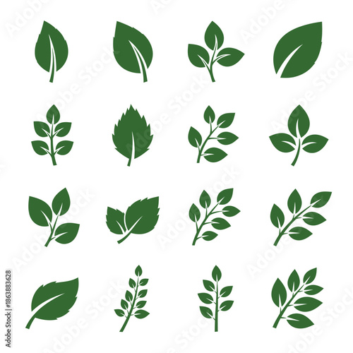 Collection of Green Leaf Illustrations for Nature and Ecology Concepts.