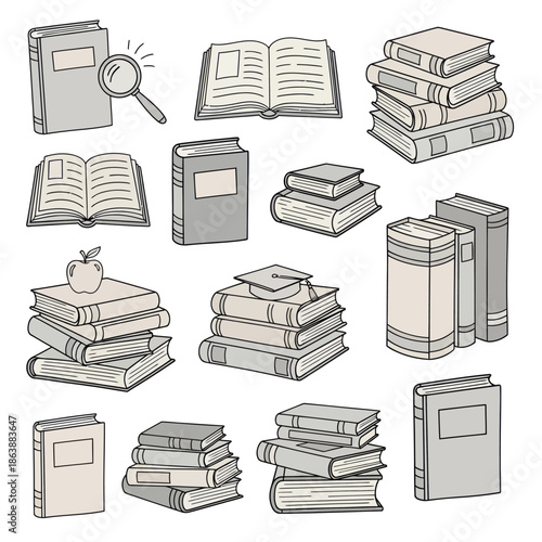 Collection of Hand-Drawn Book Illustrations for Education and Reading.