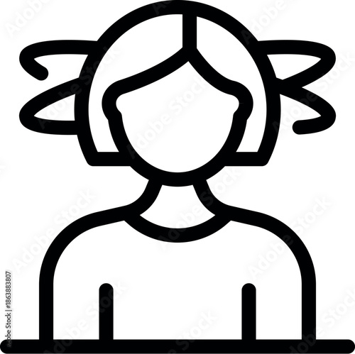 Minimalist line drawing of a young girl with hair bows, conveying a sense of childhood innocence and simplicity