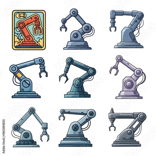 Collection of Industrial Robot Arms for Manufacturing and Automation.