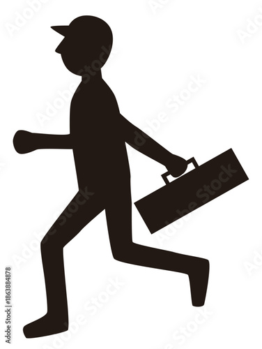 ツールボックスを持って走る業者のシルエットイラスト