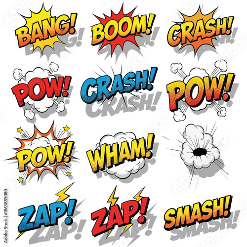 Comic Book Style Explosion Effects with Sound Words.