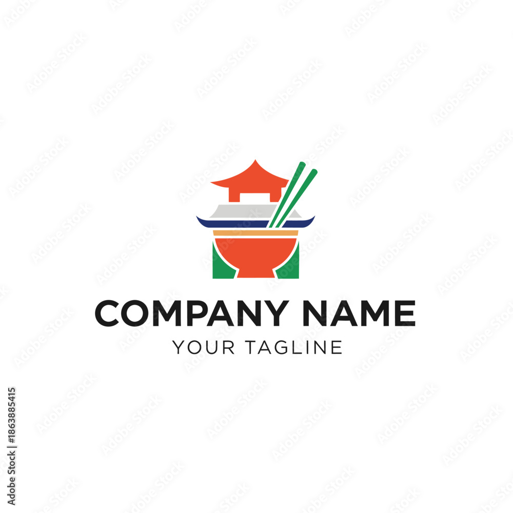 Obraz premium Asian Food Restaurant Logo Design with Bowl and Chopsticks.