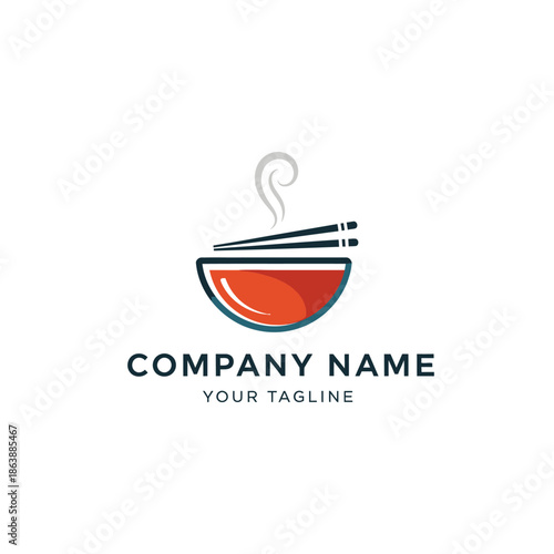 Asian Noodle Bowl with Chopsticks and Steam Logo.
