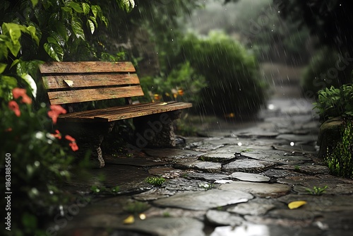 A quaint wooden bench resting on lush green grass in the garden