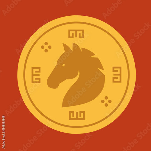Flat Graphic Golden Chinese New Year Horse Coin Illustration