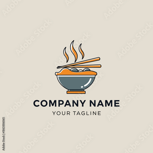 Steaming Bowl of Noodles with Chopsticks Logo.