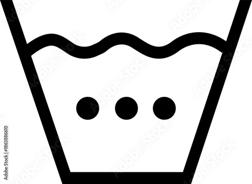 Wash in hot water. Hot wash. A basin of water with three dots inside. Clothing marking. Warning symbol. Information about safe washing temperatures on the clothing label.