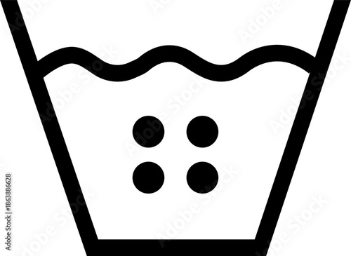 A basin of water with four dots inside. Hot wash. Wash in hot water. Clothing marking. Warning symbol. Information about safe washing temperatures on the clothing label.