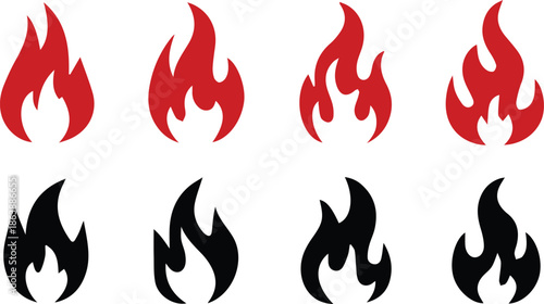 Fire Flame icon in different style. Bonfire line Silhouette vector illustration on white background.