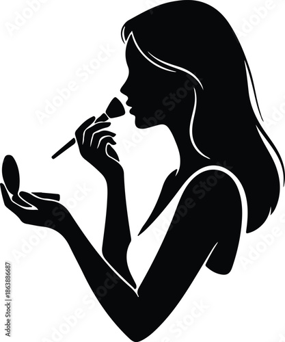 Woman Applying Makeup Silhouette Icon Isolated on White Background