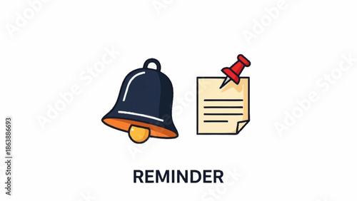 Reminder notification bell with document and red wax seal.