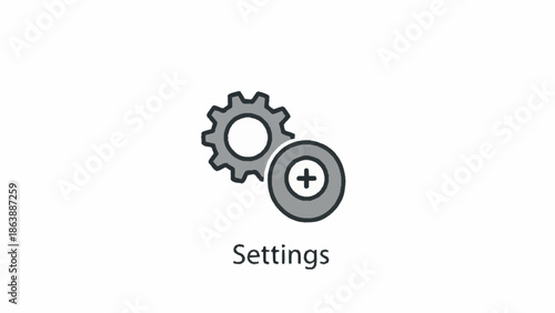Simple icon representing settings with gear and plus symbol.