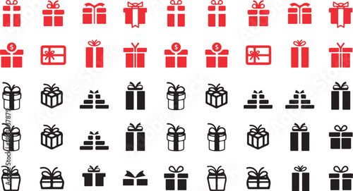 A large organized grid displays many distinct red and black gift box icons for various occasions
