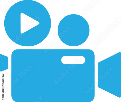 Blue camera with play button and two circles above media symbol
