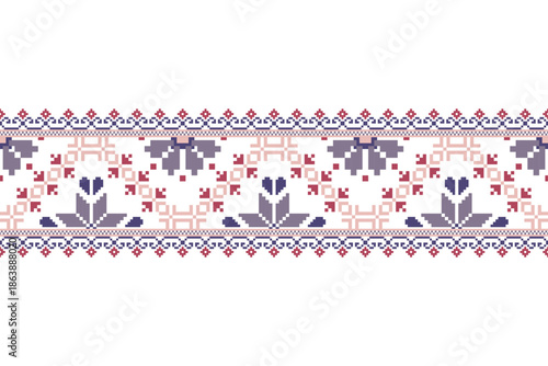 Cross stitch pattern concept showcasing traditional ethnic geometric pattern, Design for textile, background,carpet,wallpaper,clothing,wrapping,Batik,fabric,Vector illustration	
