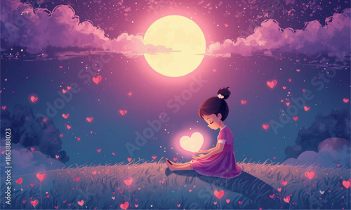 Girl with a glowing heart