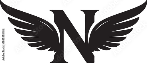 Initial letter N logo and wings symbol. Wings design element,  initial Letter N logo Icon, Initial Logo Template