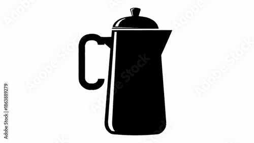 Simple black silhouette of a coffee maker on white background.