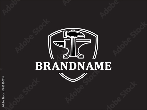 Blacksmith Logo Design with Anvil Shield.