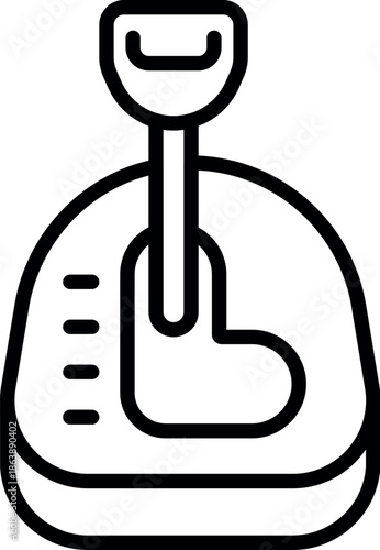 Gear stick in reverse mode, simple black and white line art icon for driving and shifting