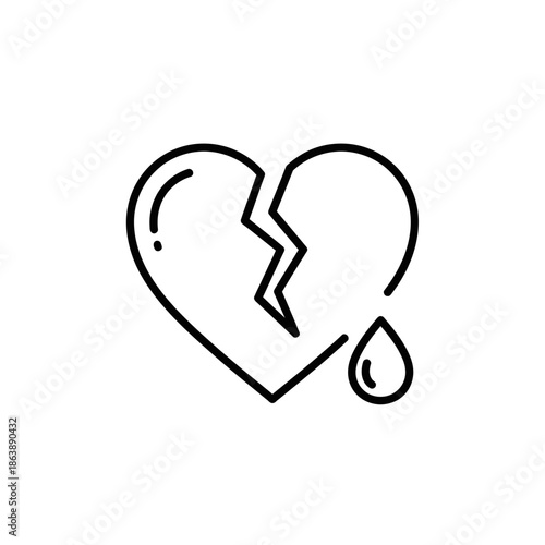 Broken Heart with a Single Tear Illustrating Heartbreak and Emotional Pain