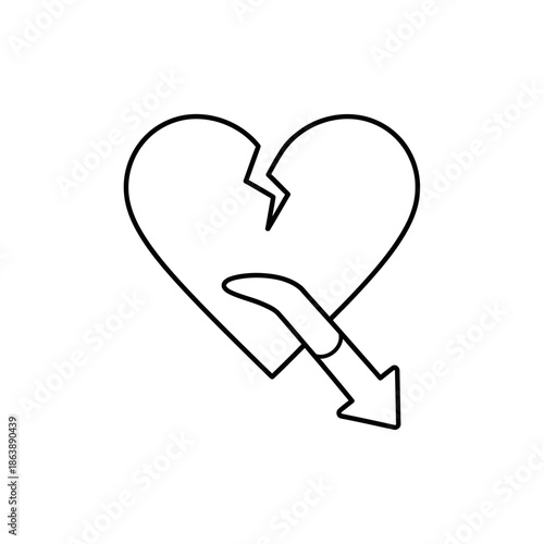 Broken Heart with Arrow Illustrative Icon for Emotional Loss and Heartbreak