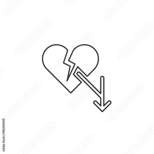 Broken Heart with Arrow Illustrative Line Art for Romantic Disappointment