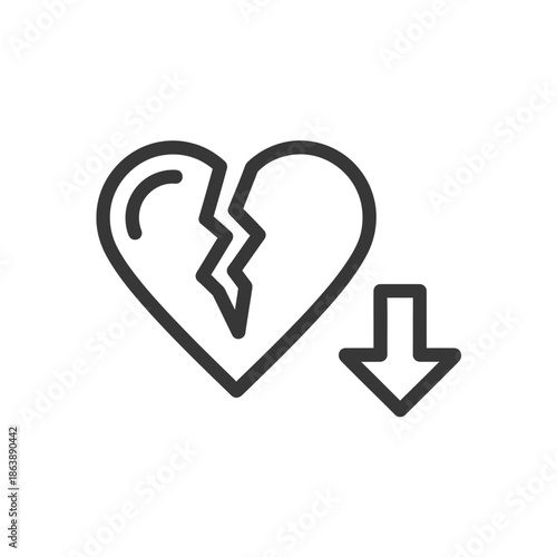 Broken Heart with Downward Arrow Symbol for Heartbreak or Emotional Loss