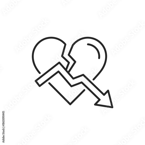 Broken Heart with Downward Arrow Expressing Heartbreak and Heartache