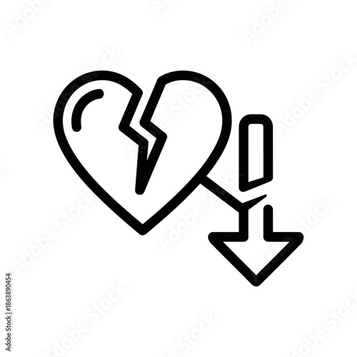 Broken Heart with Downward Arrow Symbolizing Heartbreak and Loss