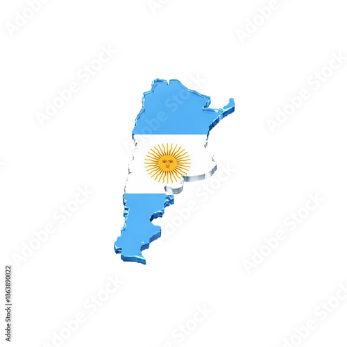 Argentina Map 3D Isometric Design with National Flag