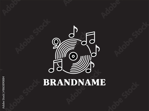 White Music Logo Design on Black Background.