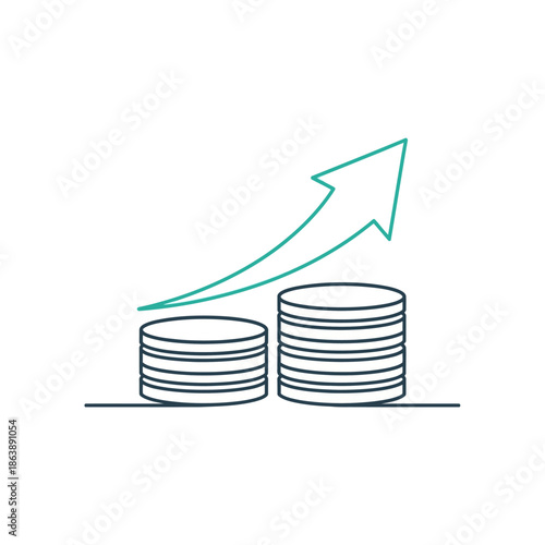 Business Growth and Financial Progress with Upward Arrow and Coin Stack Illustration