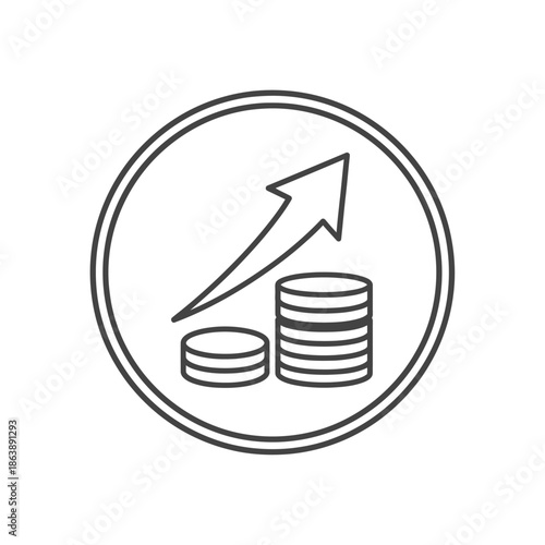 Business Growth and Profit Increase Icon with Upward Arrow and Coin Stack Illustration