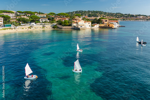 Aerial view of the Sainte-Maxime resort town on the French Riviera coast, France